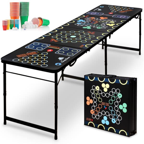 Ultimativer 6‑in‑1 Bierpong Multigame‑Tisch mit Bierpong, Shotpong & Flip Cup